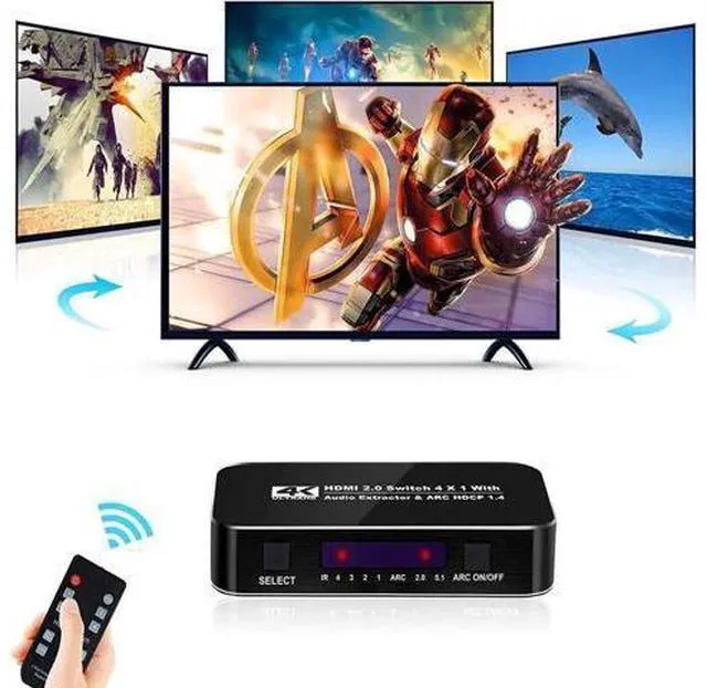 Alt view image 4 of 7 - Switch 2.0 4K HDMI Splitter Switch 4 In 1 Out HDMI Switcher Audio Extractor ARC
