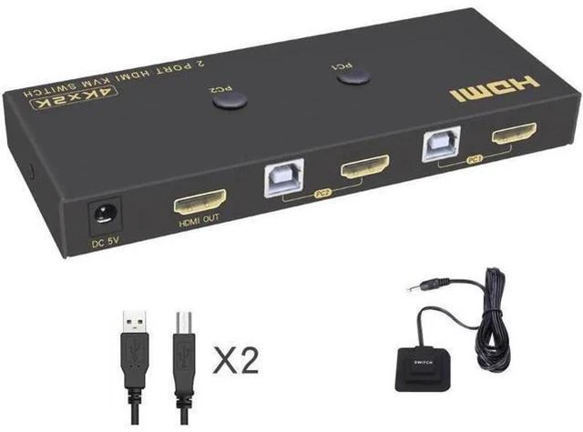 Main image of 2 Ports HDMI KVM Switch 4K*2K@60Hz 2 In 1 Out HDMI Supports Hotkey Switch Wire C