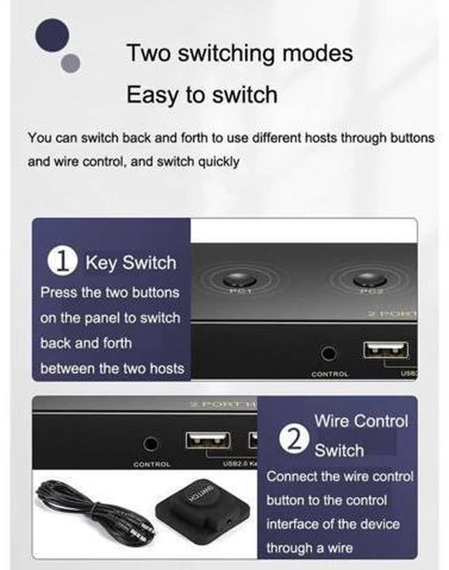 Alt view image 5 of 7 - 2 Ports HDMI KVM Switch 4K*2K@60Hz 2 In 1 Out HDMI Supports Hotkey Switch Wire C
