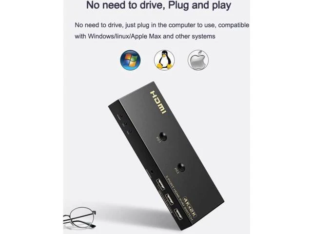 Alt view image 6 of 7 - 2 Ports HDMI KVM Switch 4K*2K@60Hz 2 In 1 Out HDMI Supports Hotkey Switch Wire C