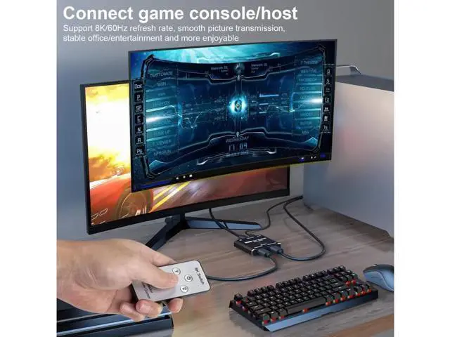 Alt view image 3 of 7 - 8K@60Hz HDMI 2X1 Switch with Remote Controll Selector 2 Source 1 Display HDMI 2.