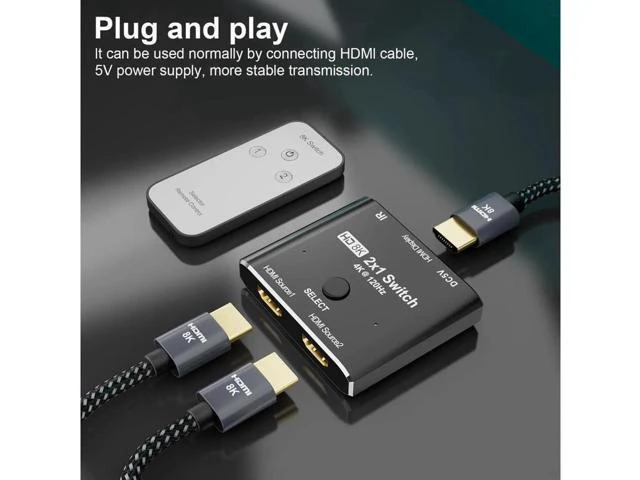 Alt view image 5 of 7 - 8K@60Hz HDMI 2X1 Switch with Remote Controll Selector 2 Source 1 Display HDMI 2.
