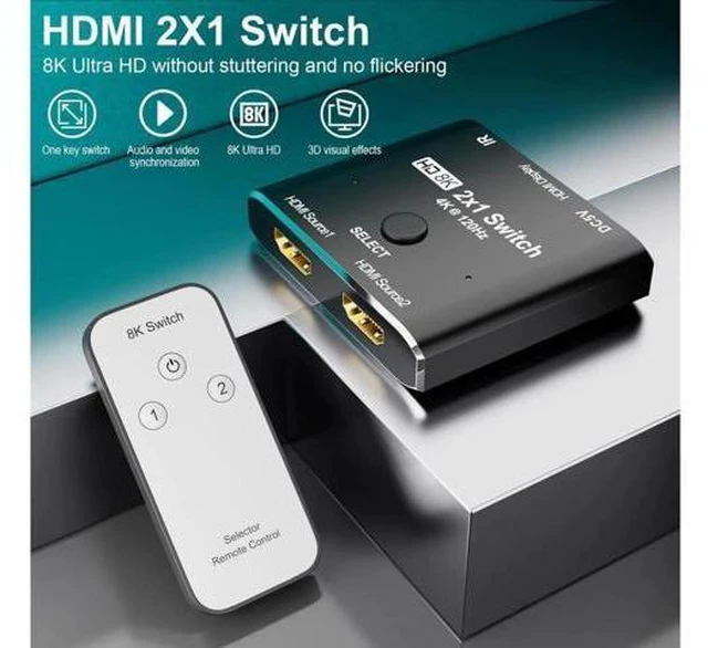 Alt view image 6 of 7 - 8K@60Hz HDMI 2X1 Switch with Remote Controll Selector 2 Source 1 Display HDMI 2.
