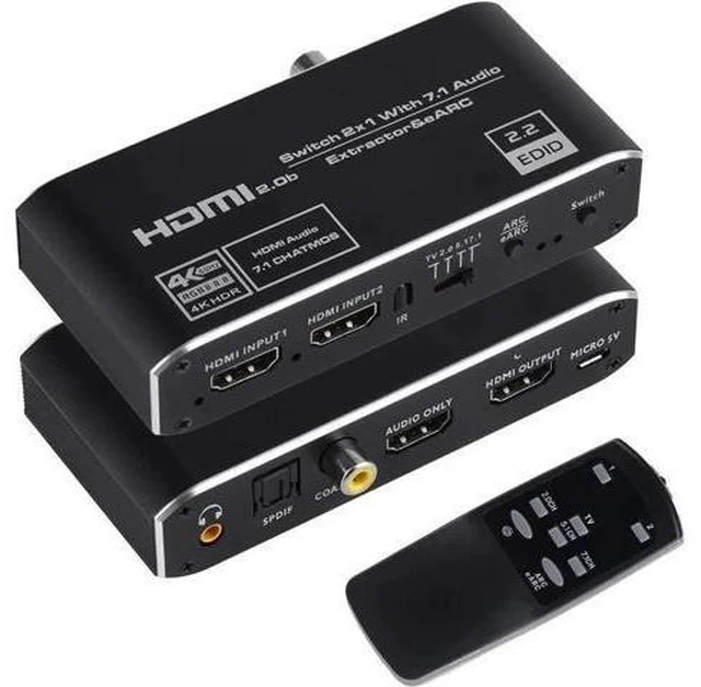 Main image of 4K@60Hz eARC HDMI Audio Extractor, 2x1 HDMI Switch to HDMI + Optical Toslink SPD