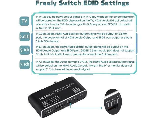 Alt view image 3 of 7 - 4K@60Hz eARC HDMI Audio Extractor, 2x1 HDMI Switch to HDMI + Optical Toslink SPD