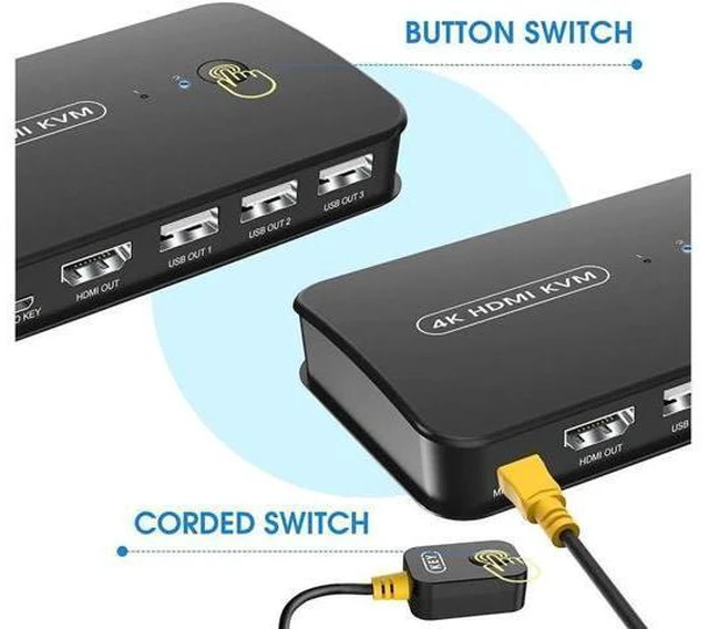 Alt view image 5 of 7 - Switch HDMI 2 Port Box, USB and HDMI Switch for 2 Computers Share Keyboard Mouse