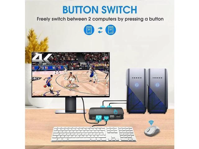 Alt view image 7 of 7 - Switch HDMI 2 Port Box, USB and HDMI Switch for 2 Computers Share Keyboard Mouse