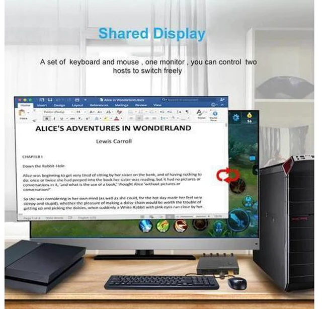 Alt view image 6 of 6 - HDMI-compatible KVM Switch 2Port 4K For Shared Monitor Keyboard Mouse 2-in-1 Con
