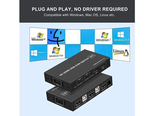 Alt view image 4 of 7 - Switch HDMI 2 Port, USB and HDMI Switch for 2 Computers Share Keyboard Mouse Pri