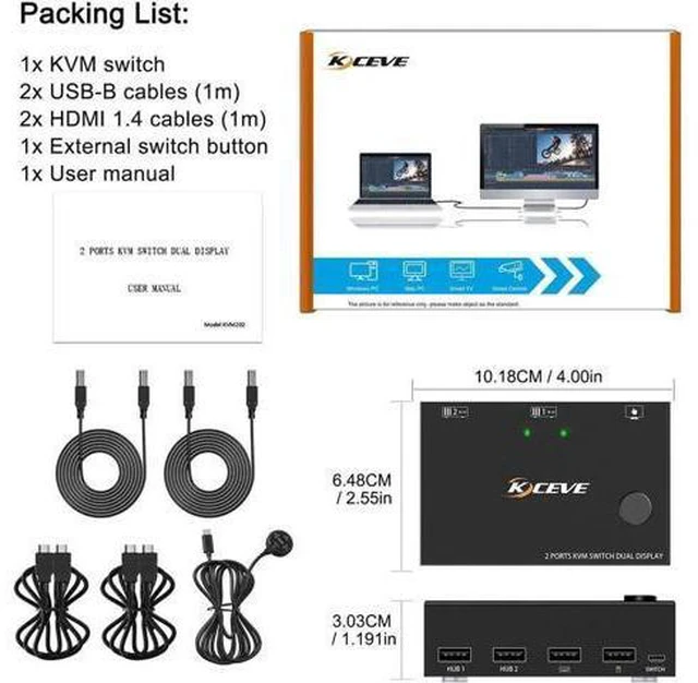 Alt view image 3 of 6 - HDMI 60Hz KVM 2 In 2 Out Dual Monitor Switcher Controls 2 Computers Or Laptop Mo