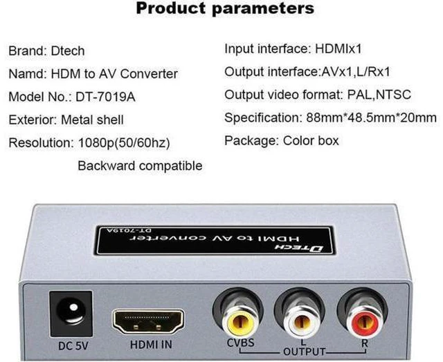 Alt view image 4 of 6 - Video Dtech Hdmi to RCA AV Adapter Converter 4K hdmi to rca converter