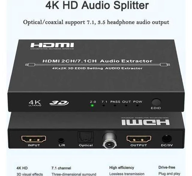 Alt view image 4 of 7 - 4K@30HZ HDMI Audio Extractor Splitter HDMI 2CH/7.1 CH Audio Output 3D EDID Digit