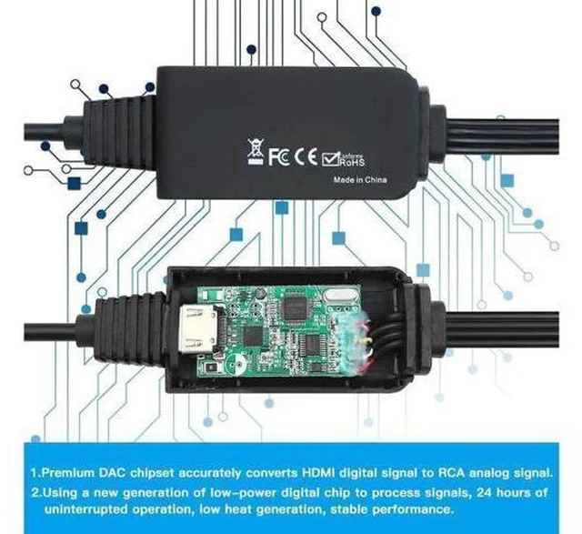 Alt view image 5 of 7 - 2M HDMI to RCA Cable Converter HDMI to AV Converter 1080P 3RCA Cvbs Composite Vi