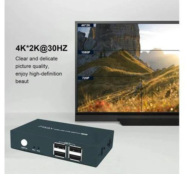 Alt view image 4 of 7 - Aomoproing KVM Switch HDMI, UHD 4K @30Hz, HDMI KVM Switch 2 Port with 4 USB 2.0,