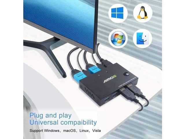 Alt view image 5 of 7 - Switch HDMI 2 Port Box, AIMOS USB and HDMI Switches 4 USB Hub, UHD 4K @30Hz, for