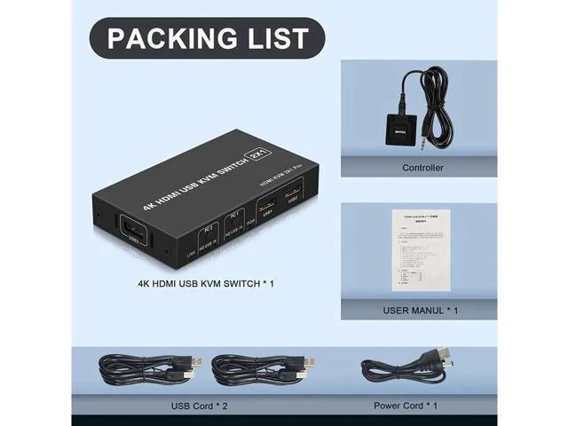 Alt view image 7 of 7 - Switch HDMI 2 Port, USB and HDMI Switch for 2 Computers Share Keyboard Mouse Pri