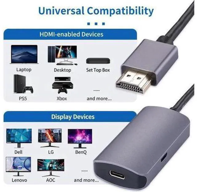 Alt view image 5 of 7 - 4K 60Hz HDMI Male to USB-C Female Adapter Type C USB 3.1 Monitor Input to HDMI-O