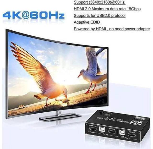 Alt view image 5 of 7 - Aomoproing HDMI 2.0b KVM Switch USB 2 Port 4K HDMI, 2 Computers Share One Monito
