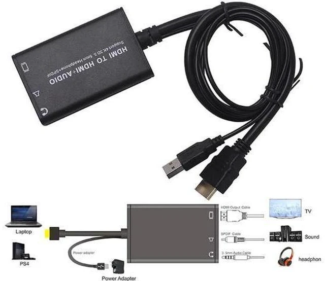Alt view image 2 of 6 - 4K 3D HDMI to HDMI audio Converter adapter Cable with USB cable audio SPDIF For