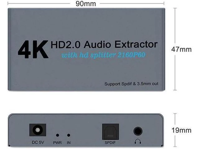 Alt view image 4 of 6 - 4K@60fs HDMI Audio Splitter HDMI2.0 Audio Decoder Audio Extractor HDMI 1 In 2 Ou