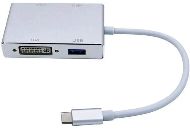 Alt view image 4 of 4 - 4 In 1 USB 3.1 USB-C Converter Cable USB C Type C to HDMI VGA DVI USB 3.0 Adapte