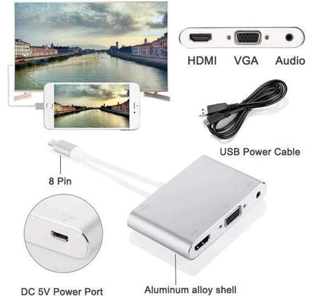 Alt view image 2 of 6 - HDMI To VGA Adapter For iPhone To HDMI VGA Audio TV AV Converter Cable 1080P Wit