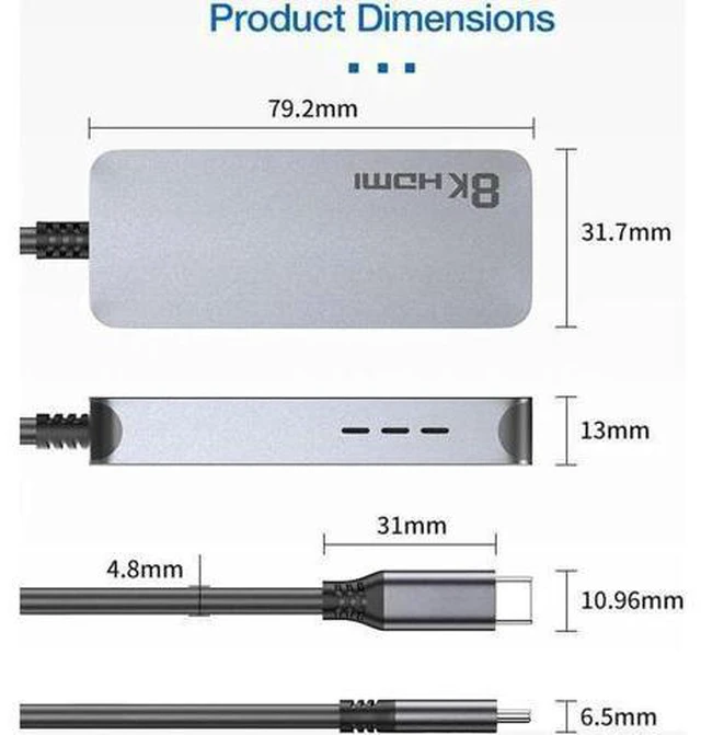 Alt view image 7 of 7 - USB C to HDMI Adapter 8K 60Hz Ultra HD Type-C to HDMI Video Converter Aluminum T