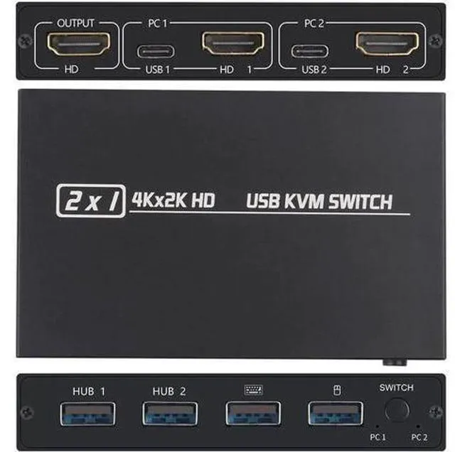 Alt view image 3 of 6 - HDMI-compatible KVM Switch 4 Port 4K USB Switch KVM VGA Switcher Splitter Box fo