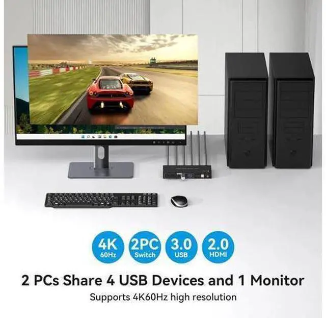 Alt view image 6 of 7 - Aomoproing HDMI KVM Switch 2 Port 4K60Hz for 2 Computers Share 1 Monitor USB 3.0