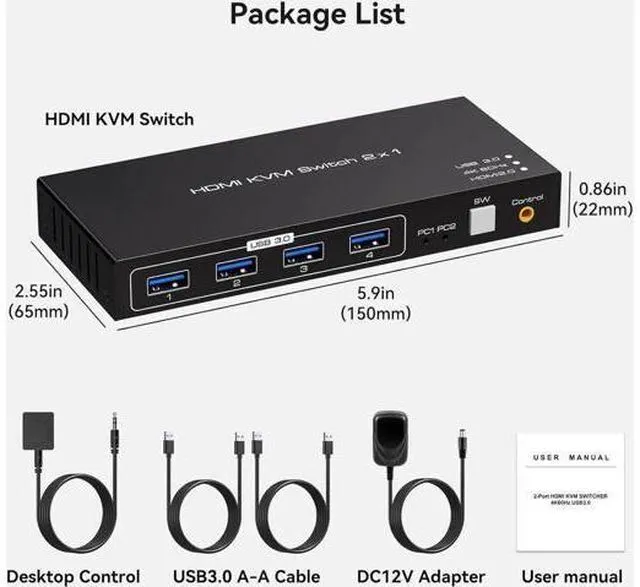 Alt view image 5 of 7 - Aomoproing HDMI KVM Switch 2 Port 4K60Hz for 2 Computers Share 1 Monitor USB 3.0