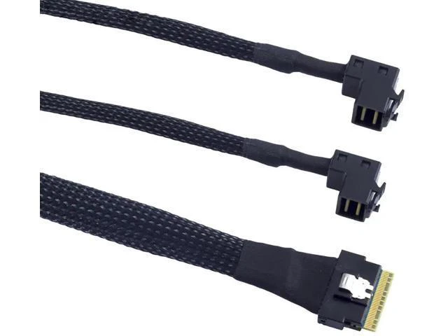 Alt view image 3 of 5 - Mini SAS Slimline SFF-8654 8i 4.0 to Dual SAS HD SFF-8643 Upward Cabl