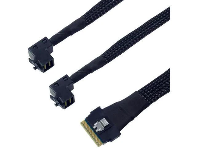 Alt view image 4 of 5 - Mini SAS Slimline SFF-8654 8i 4.0 to Dual SAS HD SFF-8643 Upward Cabl