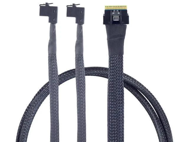 Alt view image 5 of 5 - Mini SAS Slimline SFF-8654 8i 4.0 to Dual SAS HD SFF-8643 Upward Cabl