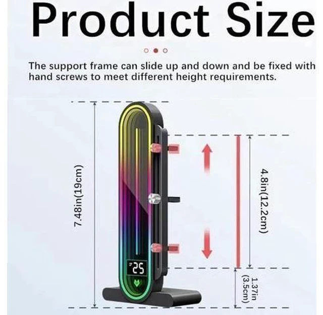 Alt view image 2 of 7 - Graphics Card Support Bracket, Height Adjustable RGB GPU Stand with Temperature