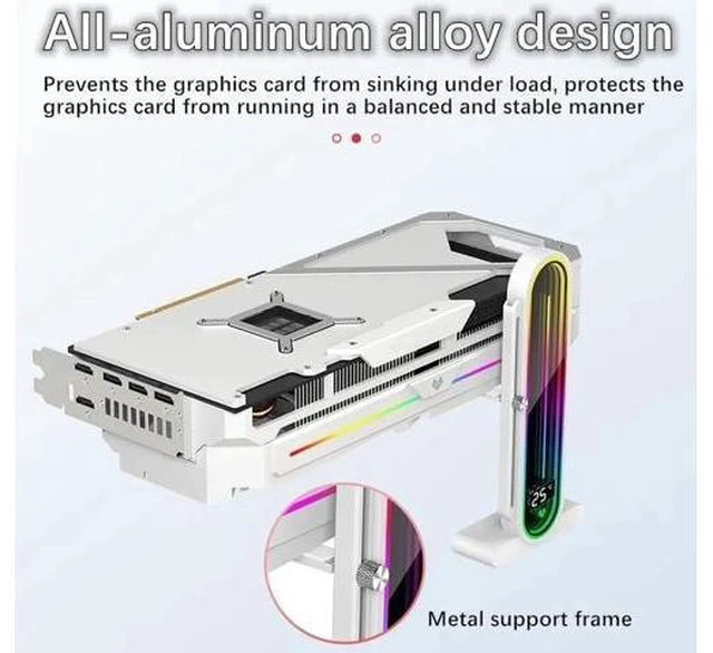 Alt view image 6 of 7 - Graphics Card Support Bracket, Height Adjustable RGB GPU Stand with Temperature