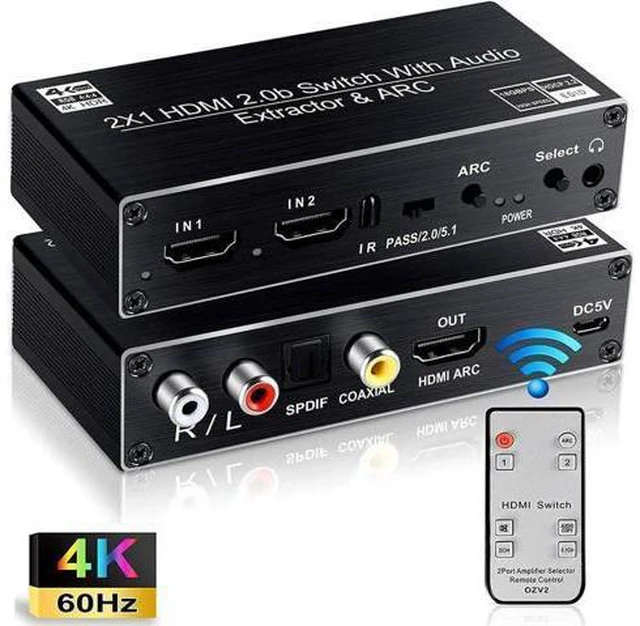 Main image of 2 port HDMI Switch Audio Extractor with R/L+Toslink SPDIF+COAXIAL Audio Out Adap