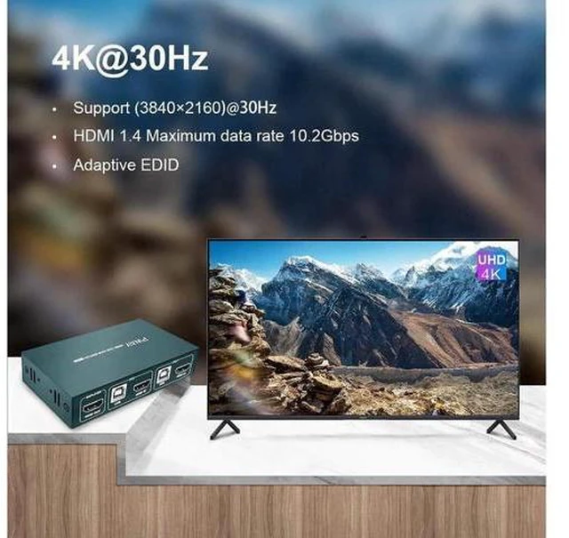 Alt view image 7 of 7 - Switch HDMI 2 Port, 4 USB 2.0 Hub, UHD 4K @30Hz, Support Wireless Keyboard and M