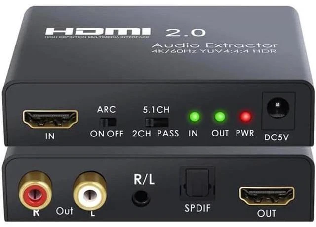 Main image of Audio Extractor HDMI 2.0 to Optical TOSLINK SPDIF RCA L/R 3.5mm Headphone HDMI 2