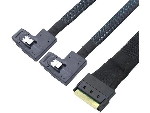 Alt view image 3 of 6 - Slimline SAS SFF-8654 8i to Dual SAS SFF-8087 Right-Angle Server Cabl