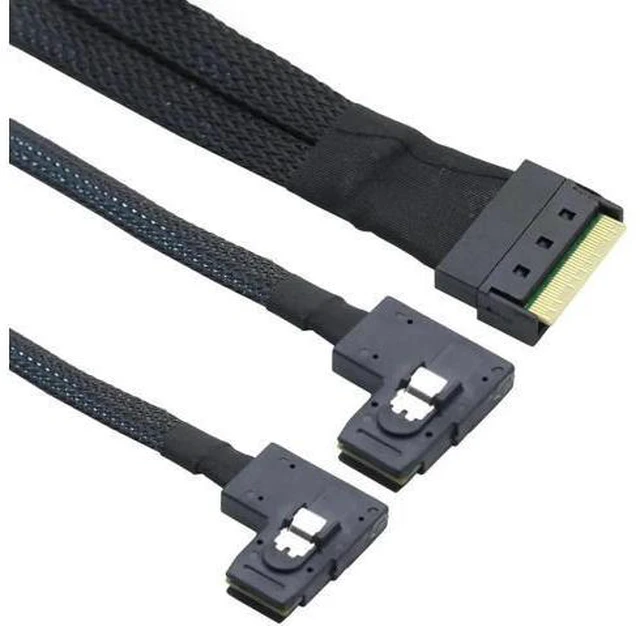 Main image of Slimline SAS SFF-8654 8i to Dual SAS SFF-8087 Right-Angle Server Cabl