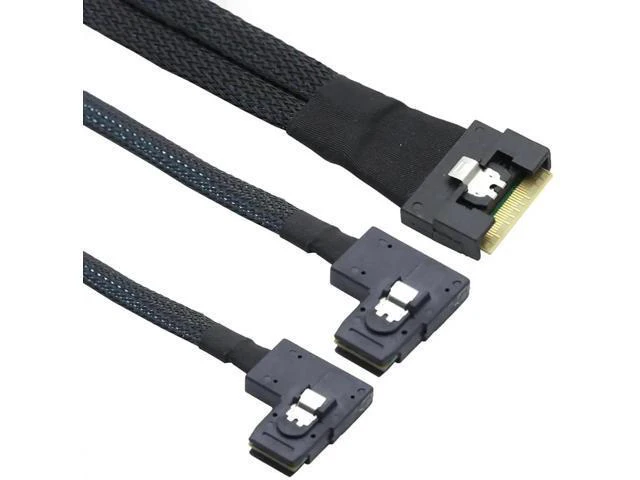 Alt view image 4 of 6 - Slimline SAS SFF-8654 8i to Dual SAS SFF-8087 Right-Angle Server Cabl