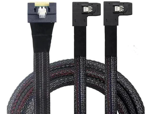 Alt view image 2 of 6 - Slimline SAS SFF-8654 8i to Dual SAS SFF-8087 Right-Angle Server Cabl