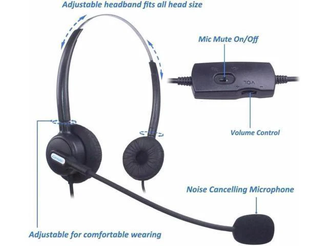 Alt view image 2 of 5 - Wantek Call Center Phone Headset for Polycom SoundPoint 300 301 430 5