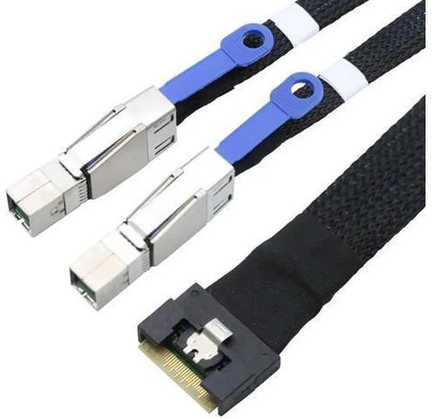 Alt view image 2 of 5 - Slimline SAS SFF 8654 8i to Dual SAS HD SFF 8644 Server Cable with Fu