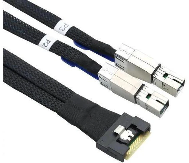 Alt view image 4 of 5 - Slimline SAS SFF 8654 8i to Dual SAS HD SFF 8644 Server Cable with Fu