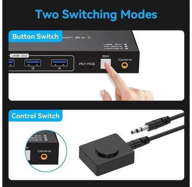 Alt view image 4 of 7 - Aomoproing HDMI KVM Switch 2 Port 4K60Hz for 2 Computers Share 1 Monitor USB 3.0