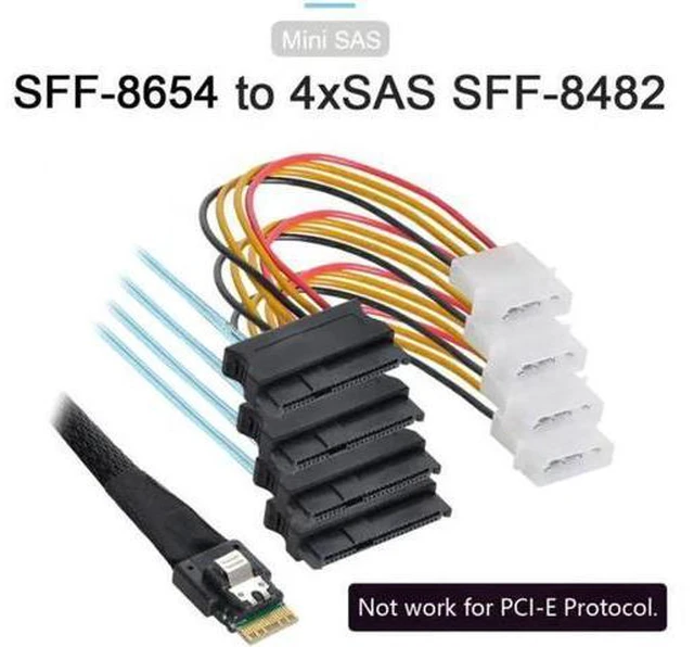 Main image of Slimline SAS 4.0 SFF-8654 4i 38pin Host to 4 SAS 29pin SFF-8482 Targe