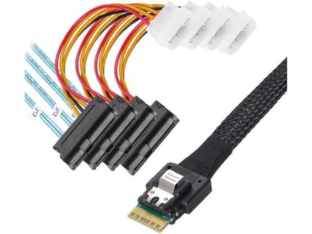 Alt view image 7 of 7 - Slimline SAS 4.0 SFF-8654 4i 38pin Host to 4 SAS 29pin SFF-8482 Targe