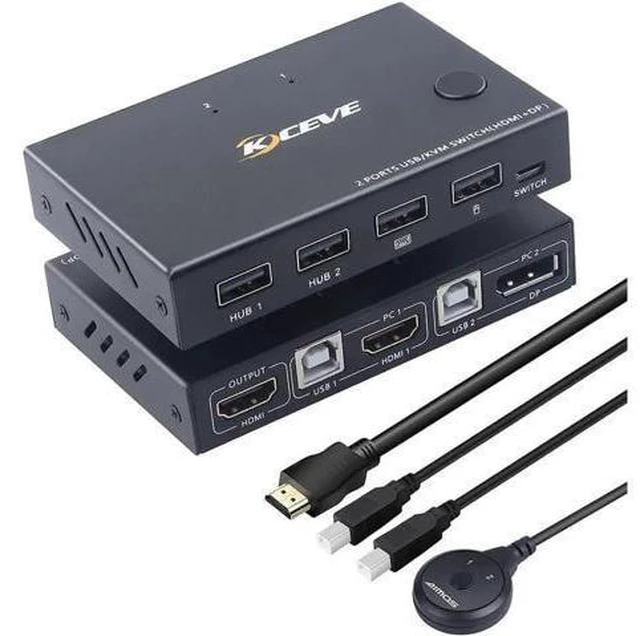 Main image of Aomoproing 2 Ports Displayport HDMI KVM Switch Box, Displayport and HDMI KVM Swi