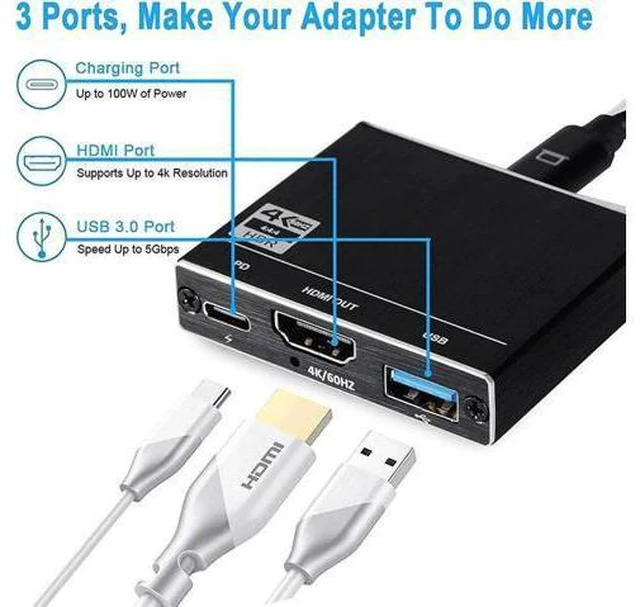 Alt view image 2 of 5 - 2019 100 W PD USB 3.1 Type C USB C to HDMI Adapter 4K 60Hz HDMI 2.0 USB C to HDM